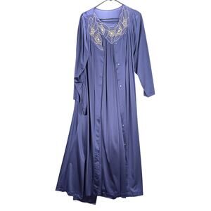 Shadowline Robe Nightgown Set Womens Large Nylon Embroidered Vintage